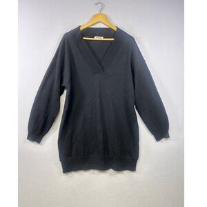 BLACK V NECK KNIT SWEATER TUNIC DRESS PLUS SIZE